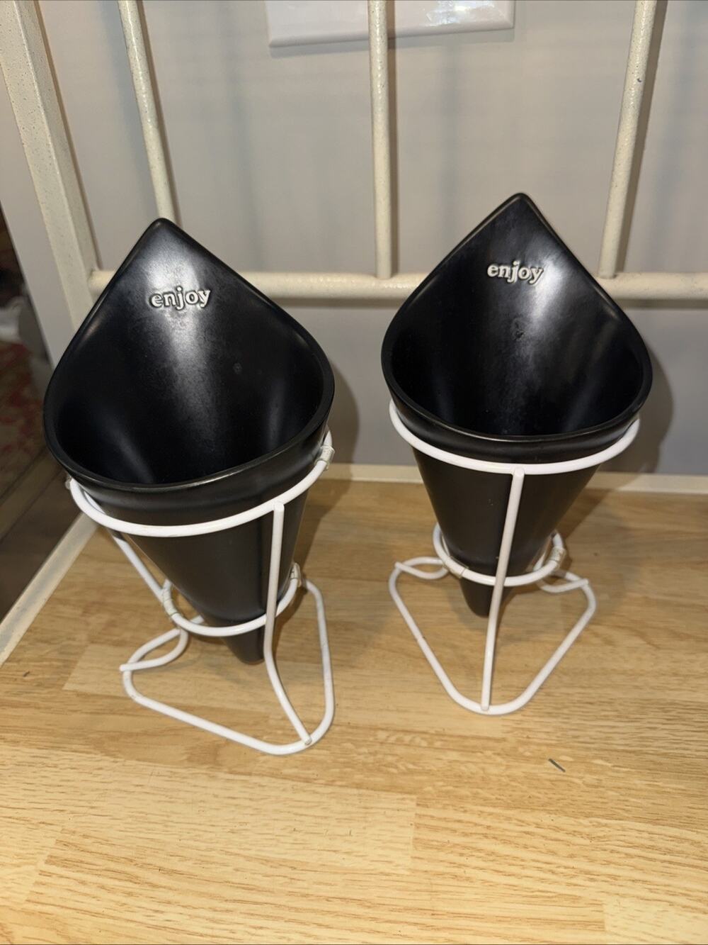 Set of 2 Signature Housewares Matte Black Ceramic French Fry Cone Holders